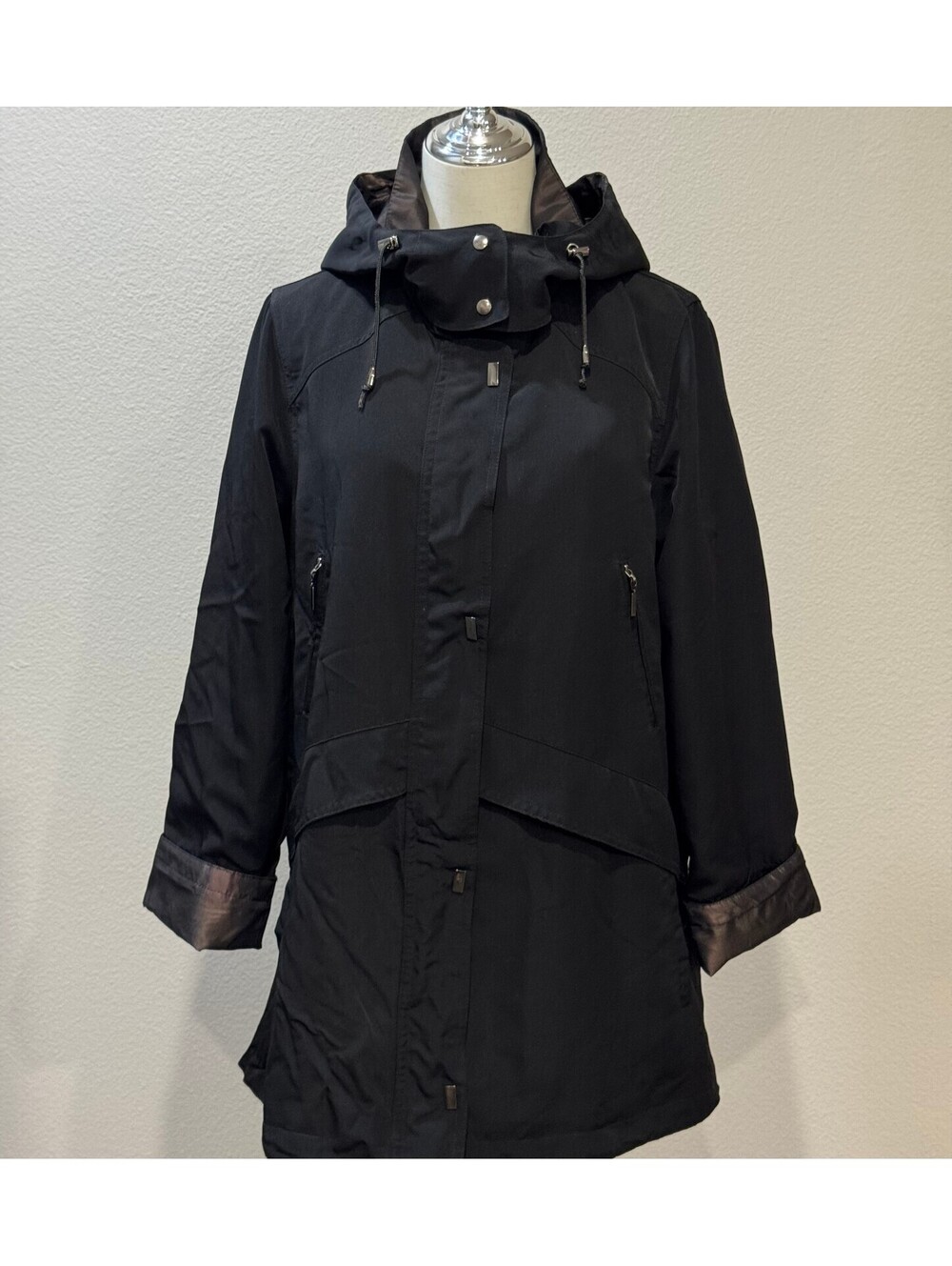 Jones New York Sport Black Hooded Rain Coat Jacket Large